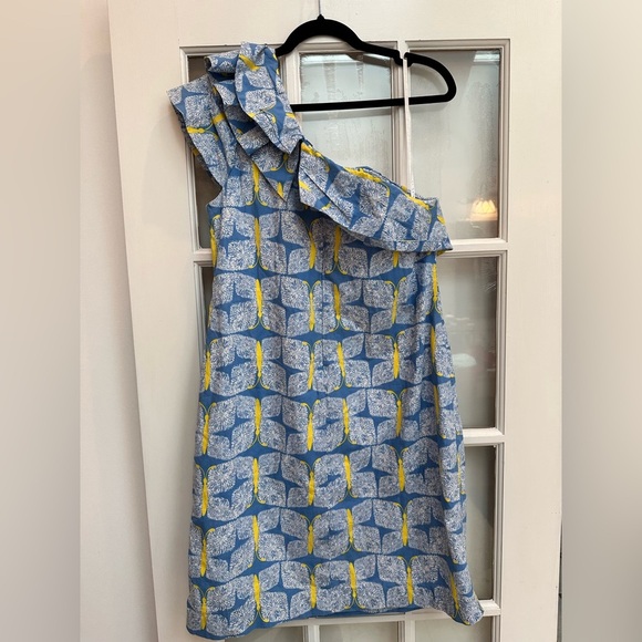Lilly Pulitzer One-Shoulder Sandra Ruffle Cotton Dress Butterfly Print Size 10 - Picture 4 of 13